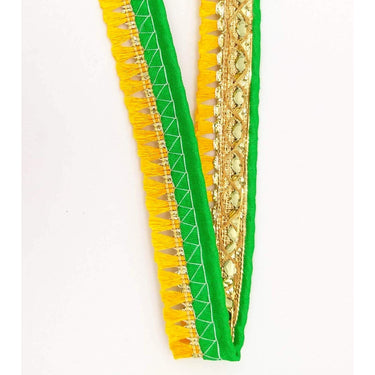 Yellow Tassels Trim, Green and Gold Fringe Trim, Beaded Trim, Sari Trim, Decorative Trim, Fringing Tape Trim By 3 Yards